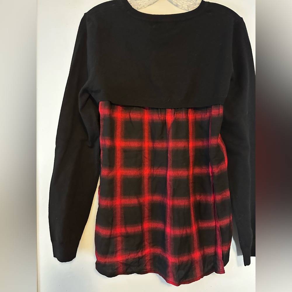 Harper Lane Mixed Media Sweater Black Plaid Back Detail Size XL NWT - Picture 3 of 3